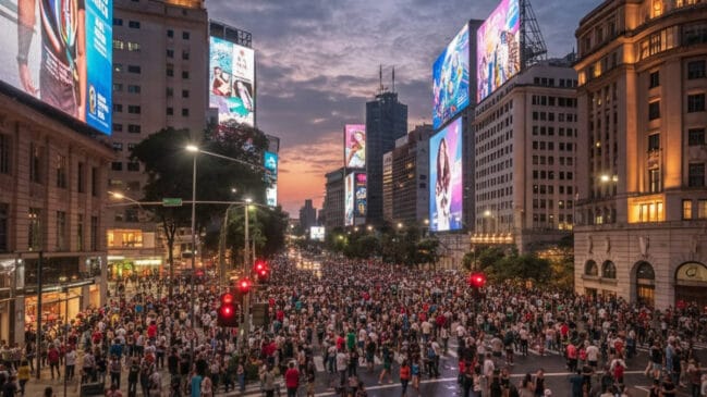 Versão final do projeto Boulevard São João, focada na ocupação humana e no impacto visual dos telões de LED