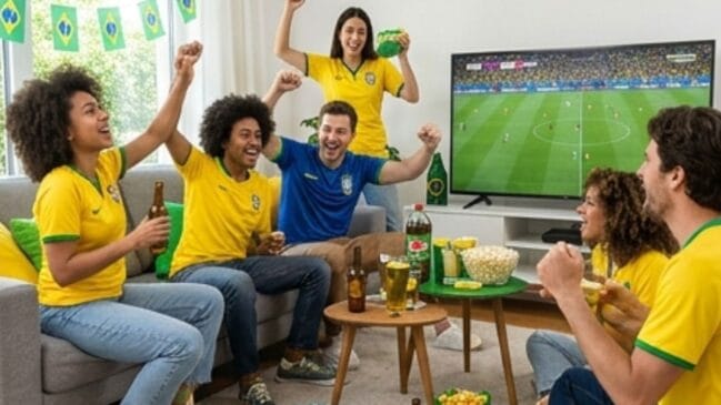 Organização pré-jogo: Preparar a sala com apoios de copos e petisqueiras estratégicas ajuda a conter os farelos e evitar acidentes nos estofados/IA