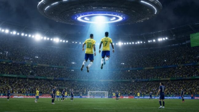 Neymar e Vini Jr. são abduzidos por nave alienígena durante Brasil x Escócia na Copa do Mundo de 2026
