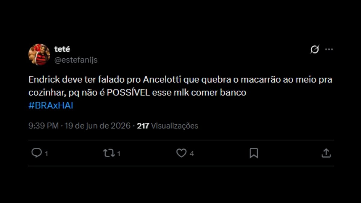 Comentário de usuário de rede social sobre o jogo entre Brasil e Haiti