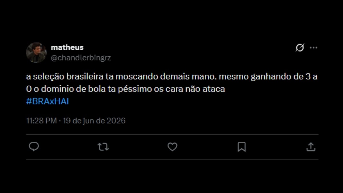 Comentário de usuário de rede social sobre o jogo entre Brasil e Haiti