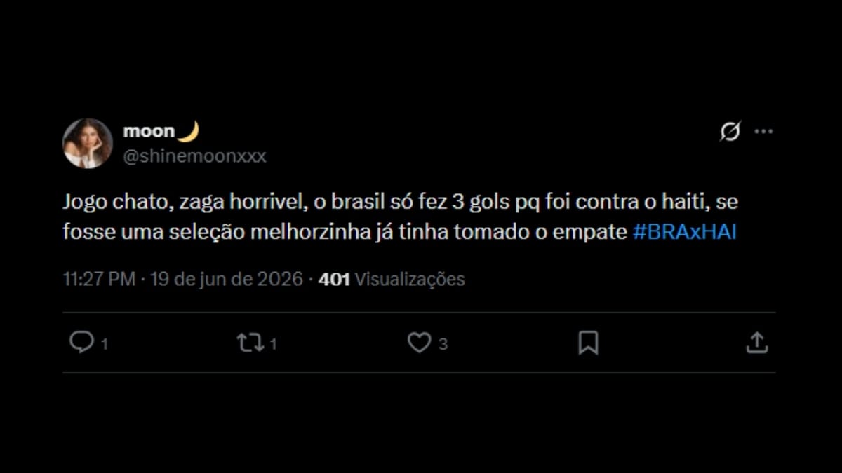 Comentário de usuário de rede social sobre o jogo entre Brasil e Haiti