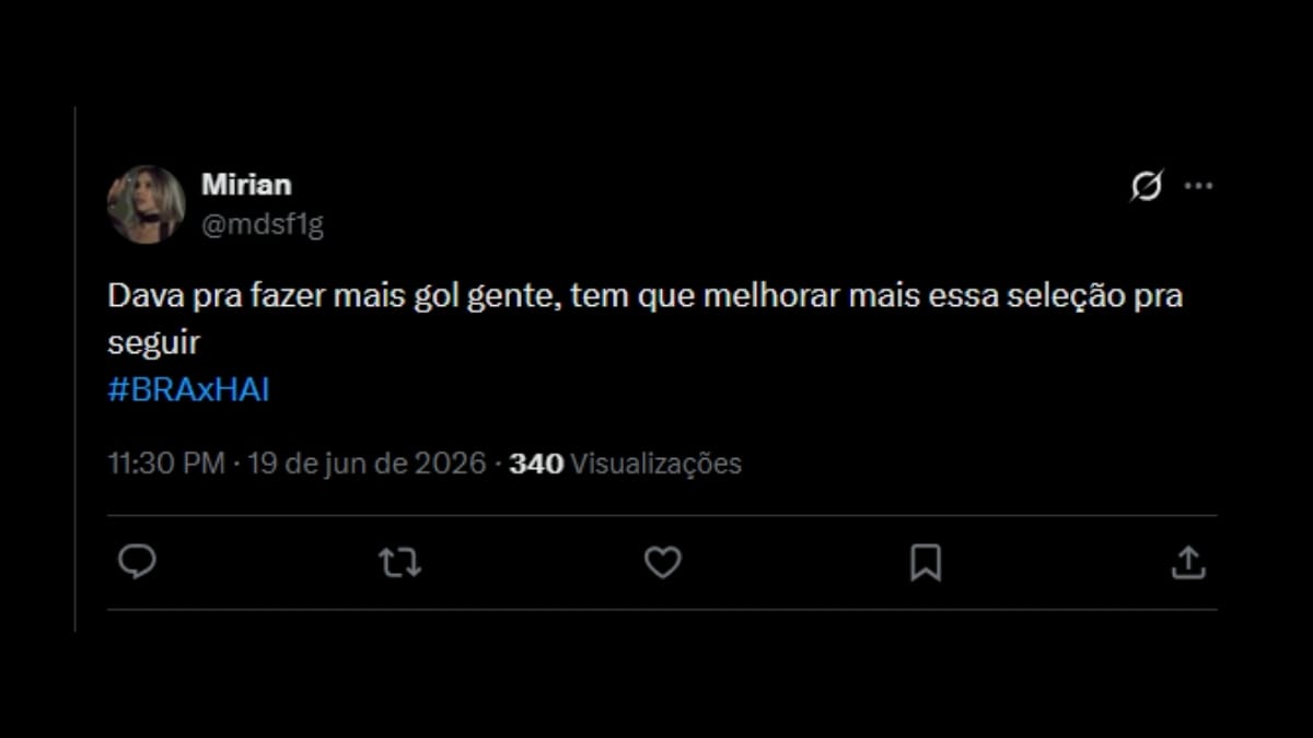 Comentário de usuário de rede social sobre o jogo entre Brasil e Haiti