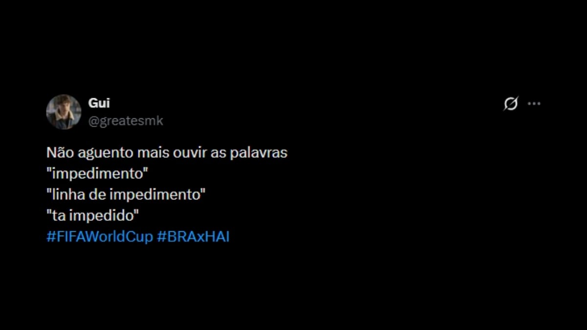 Comentário de usuário de rede social sobre o jogo entre Brasil e Haiti