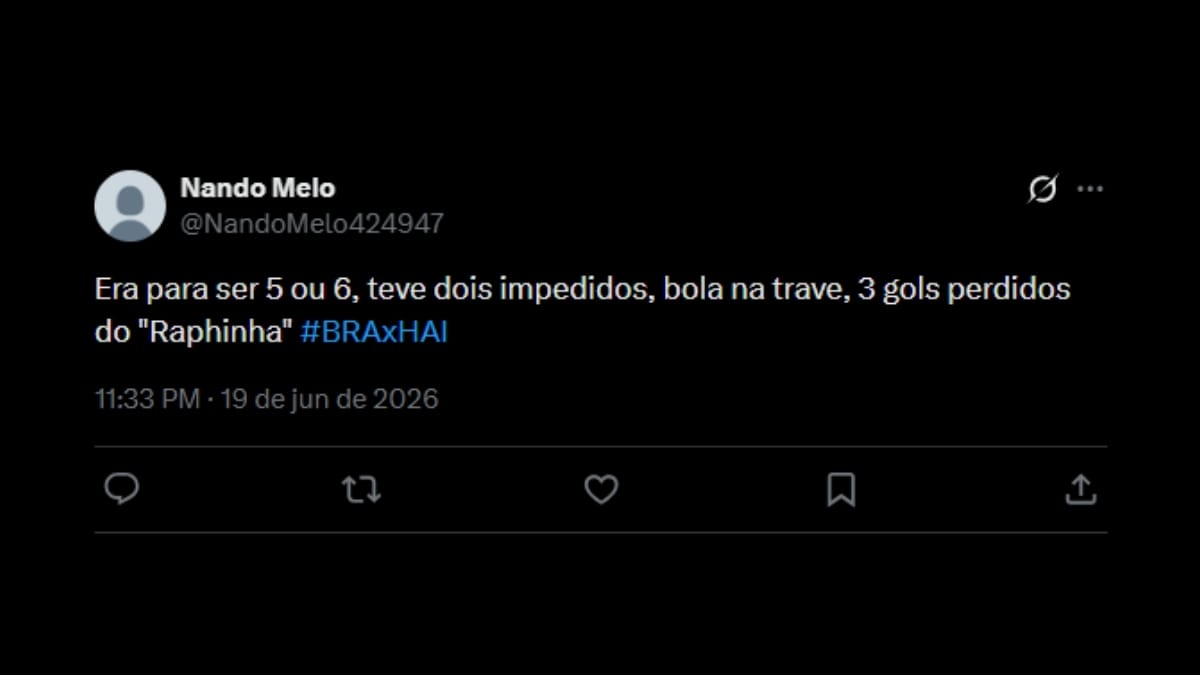 Comentário de usuário de rede social sobre o jogo entre Brasil e Haiti