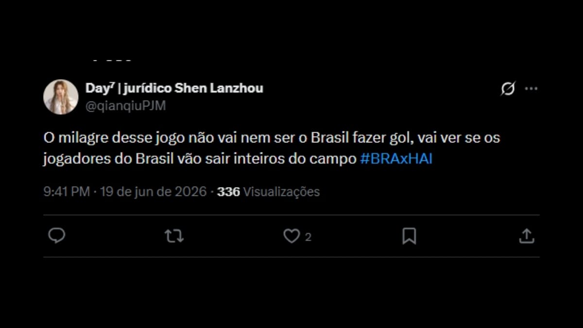 Comentário de usuário de rede social sobre o jogo entre Brasil e Haiti