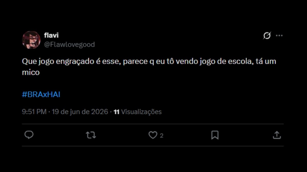 Comentário de usuário de rede social sobre o jogo entre Brasil e Haiti