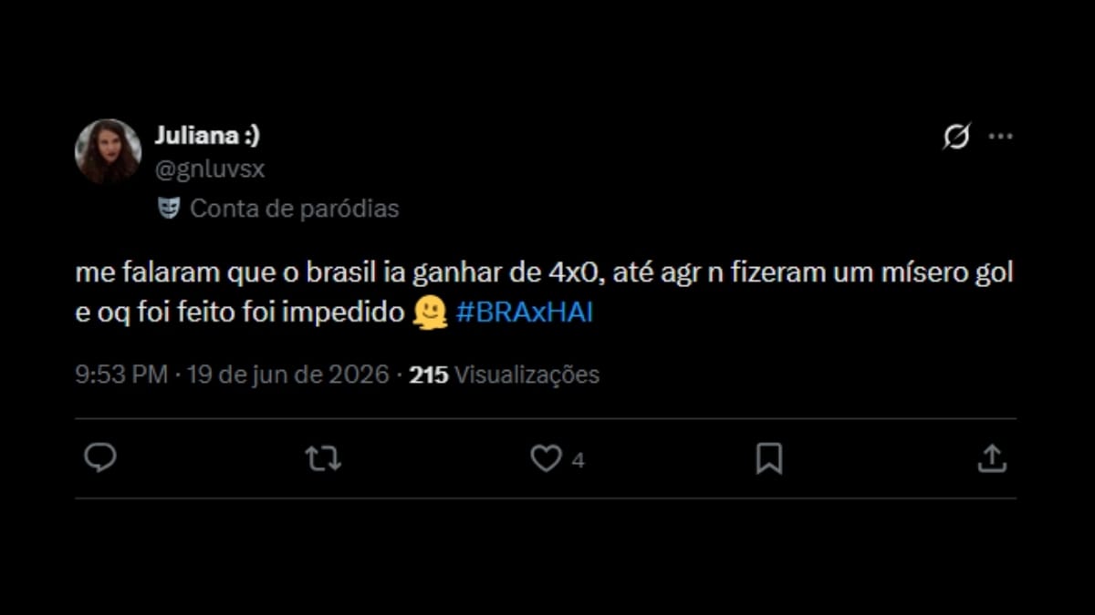 Comentário de usuário de rede social sobre o jogo entre Brasil e Haiti