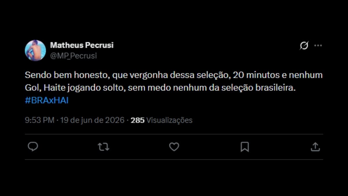 Comentário de usuário de rede social sobre o jogo entre Brasil e Haiti
