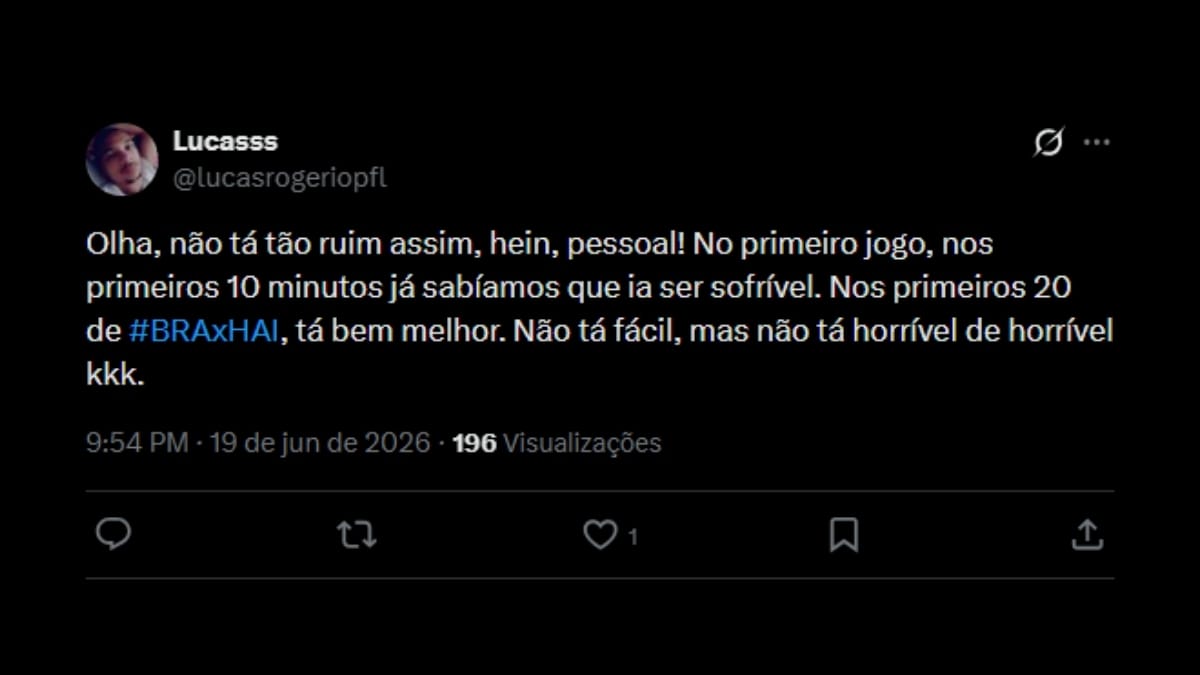 Comentário de usuário de rede social sobre o jogo entre Brasil e Haiti