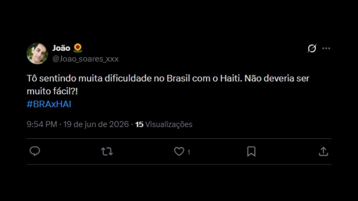 Comentário de usuário de rede social sobre o jogo entre Brasil e Haiti