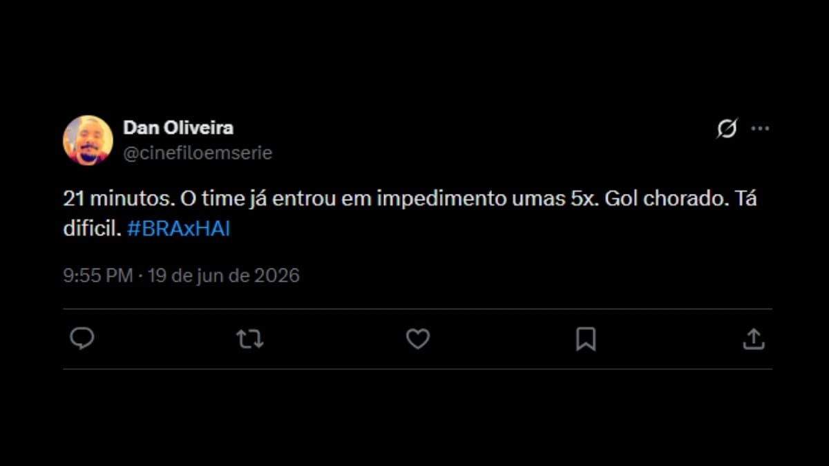 Comentário de usuário de rede social sobre o jogo entre Brasil e Haiti