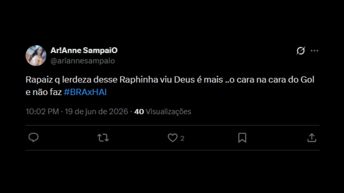 Comentário de usuário de rede social sobre o jogo entre Brasil e Haiti