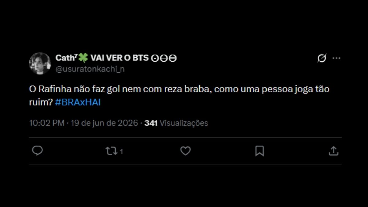Comentário de usuário de rede social sobre o jogo entre Brasil e Haiti