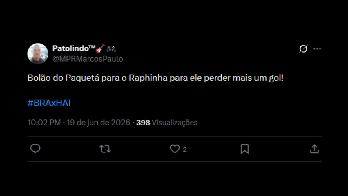 Comentário de usuário de rede social sobre o jogo entre Brasil e Haiti