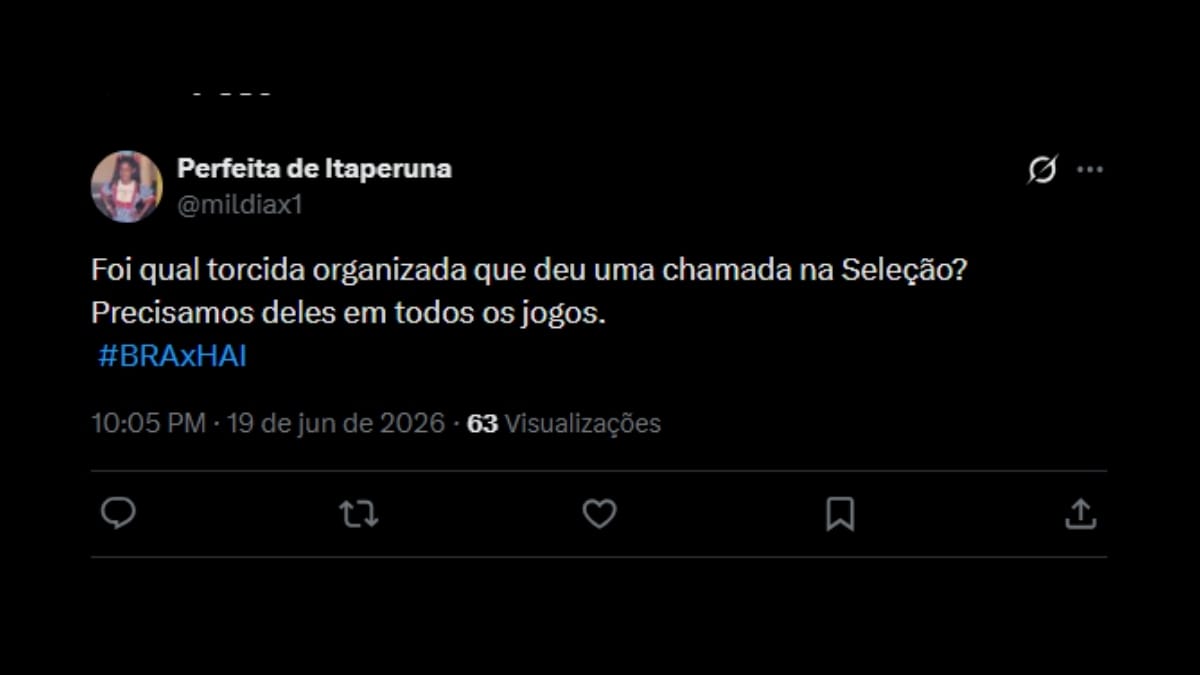 Comentário de usuário de rede social sobre o jogo entre Brasil e Haiti