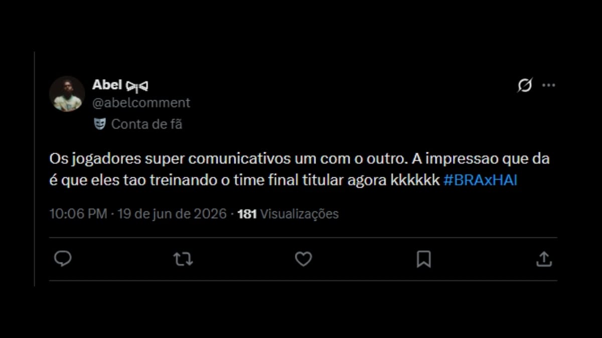 Comentário de usuário de rede social sobre o jogo entre Brasil e Haiti