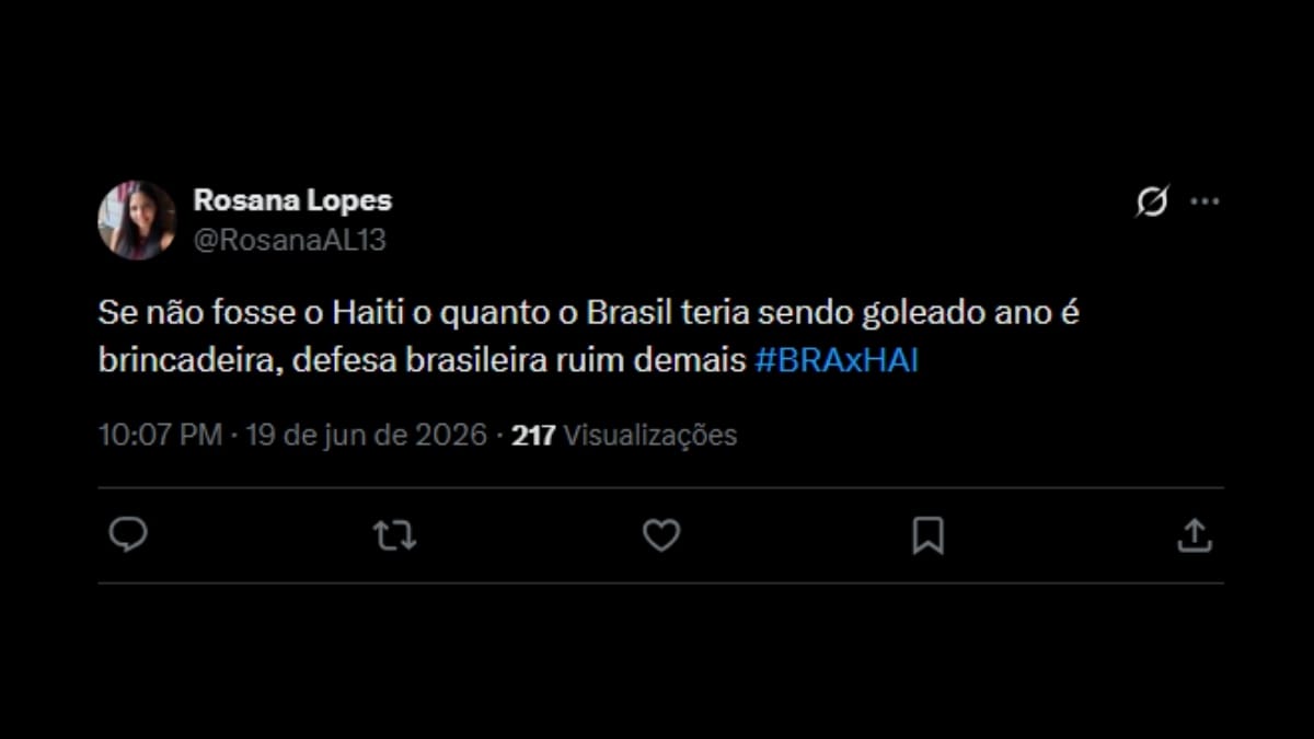 Comentário de usuário de rede social sobre o jogo entre Brasil e Haiti