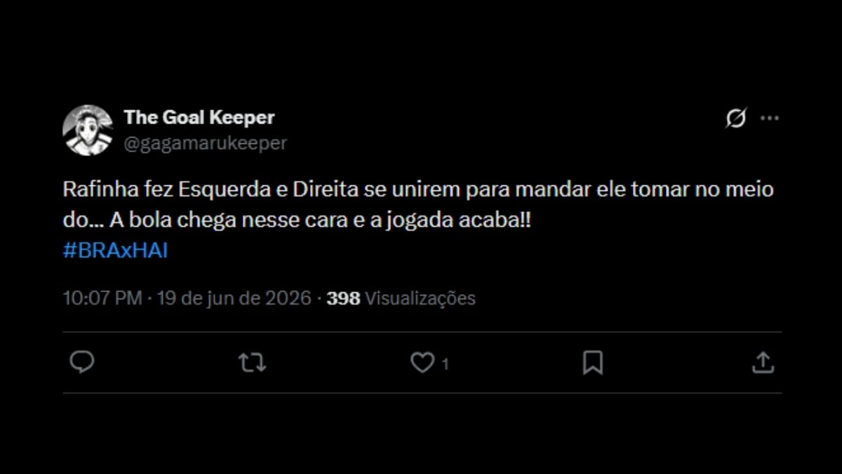 Comentário de usuário de rede social sobre o jogo entre Brasil e Haiti
