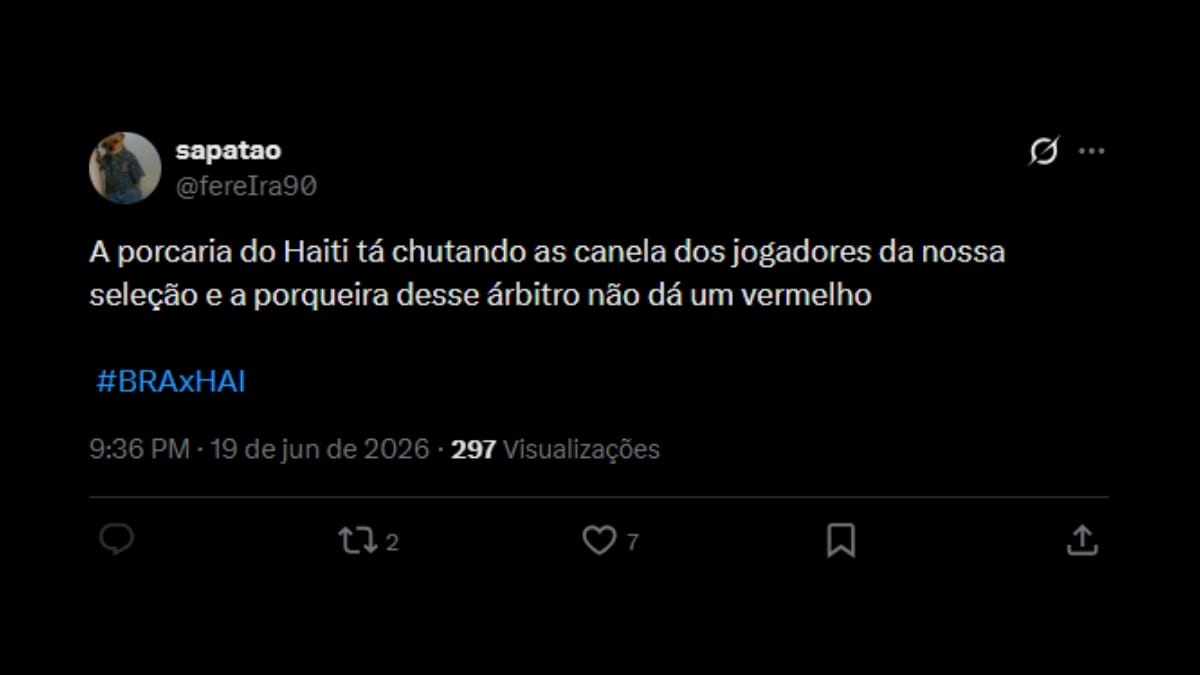 Comentário de usuário de rede social sobre o jogo entre Brasil e Haiti
