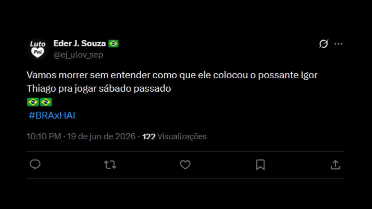 Comentário de usuário de rede social sobre o jogo entre Brasil e Haiti