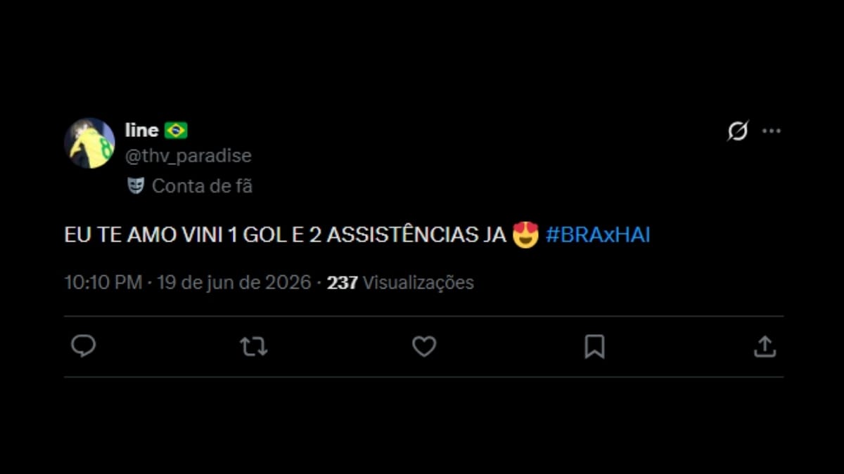 Comentário de usuário de rede social sobre o jogo entre Brasil e Haiti
