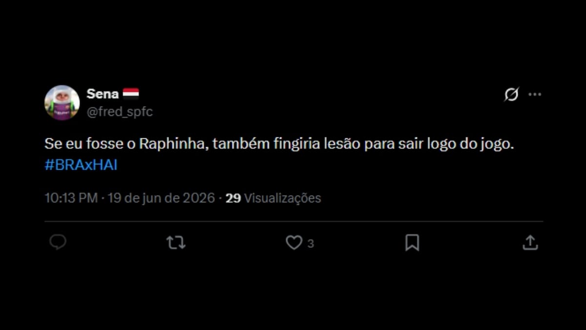 Comentário de usuário de rede social sobre o jogo entre Brasil e Haiti