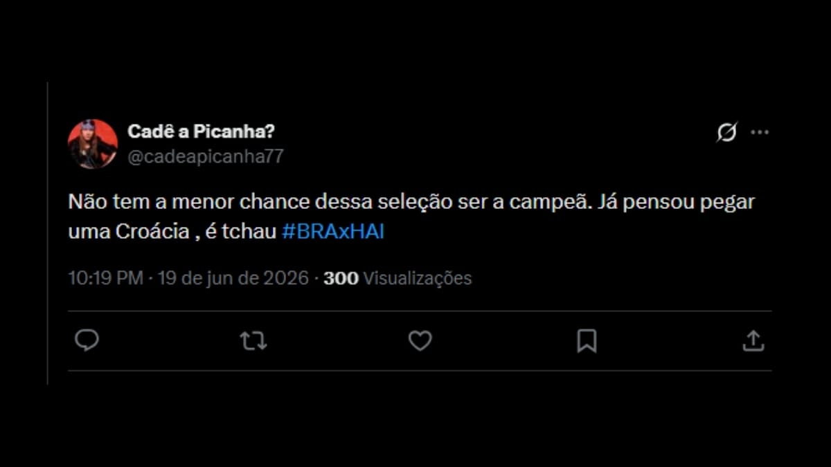 Comentário de usuário de rede social sobre o jogo entre Brasil e Haiti