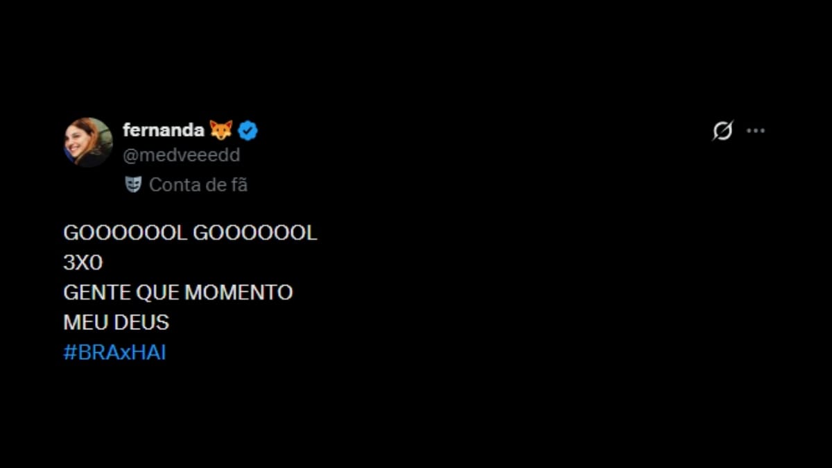 Comentário de usuário de rede social sobre o jogo entre Brasil e Haiti
