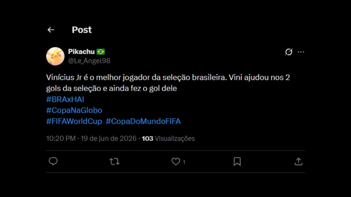 Comentário de usuário de rede social sobre o jogo entre Brasil e Haiti