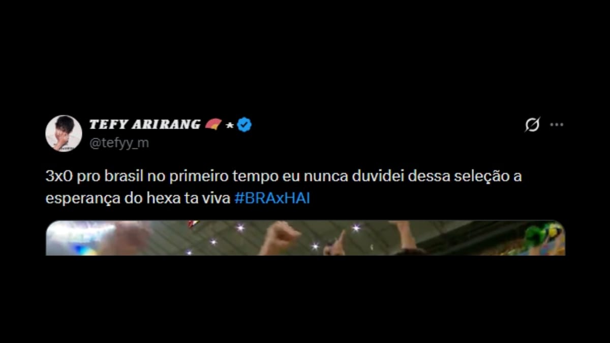 Comentário de usuário de rede social sobre o jogo entre Brasil e Haiti