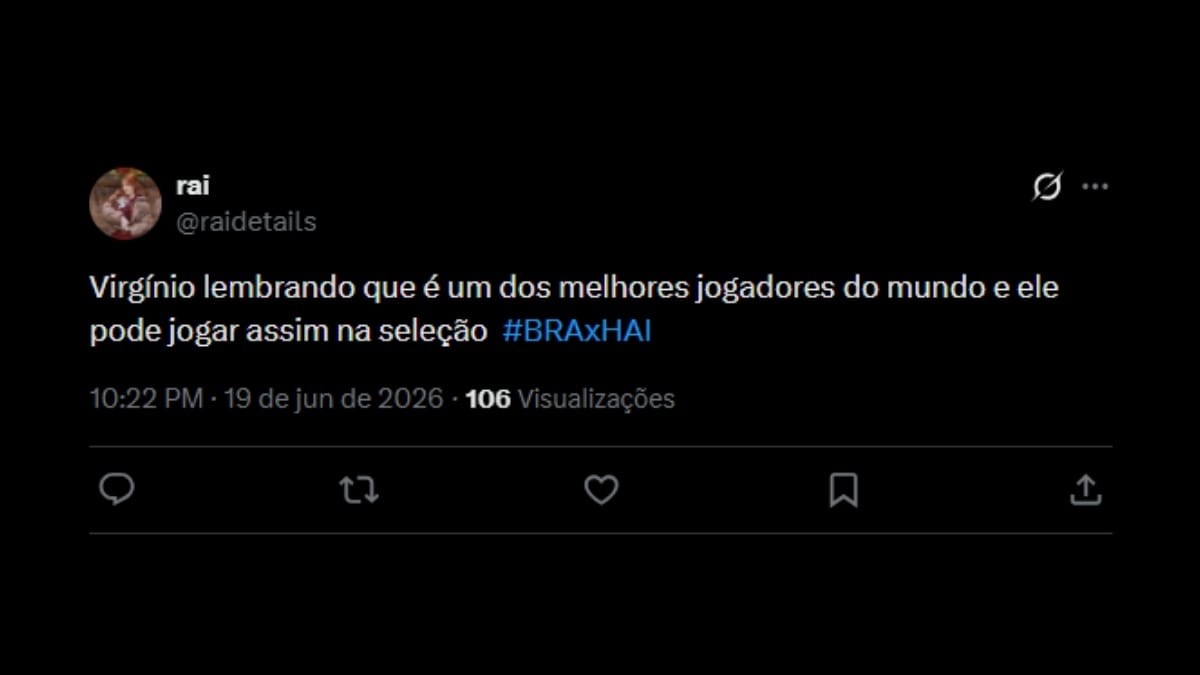 Comentário de usuário de rede social sobre o jogo entre Brasil e Haiti