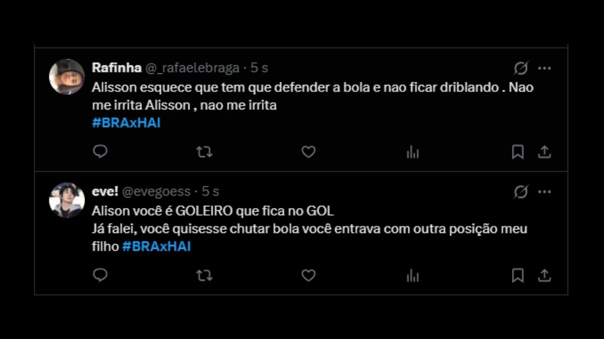 Comentário de usuário de rede social sobre o jogo entre Brasil e Haiti