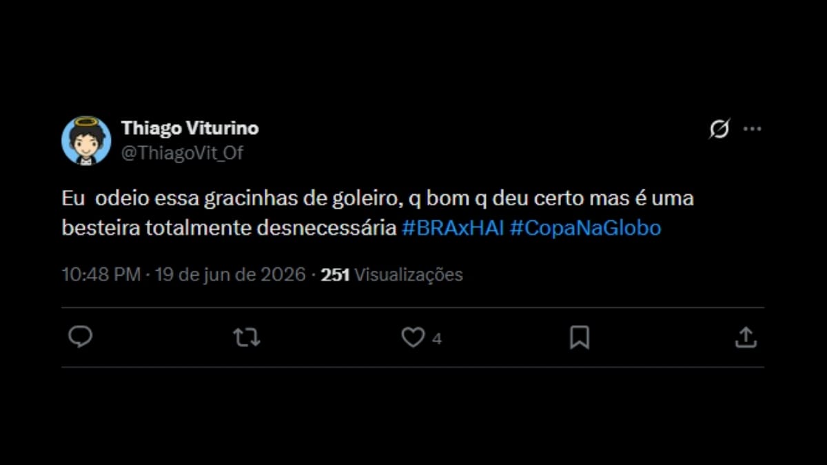 Comentário de usuário de rede social sobre o jogo entre Brasil e Haiti