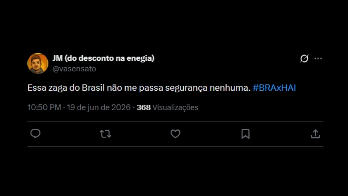 Comentário de usuário de rede social sobre o jogo entre Brasil e Haiti