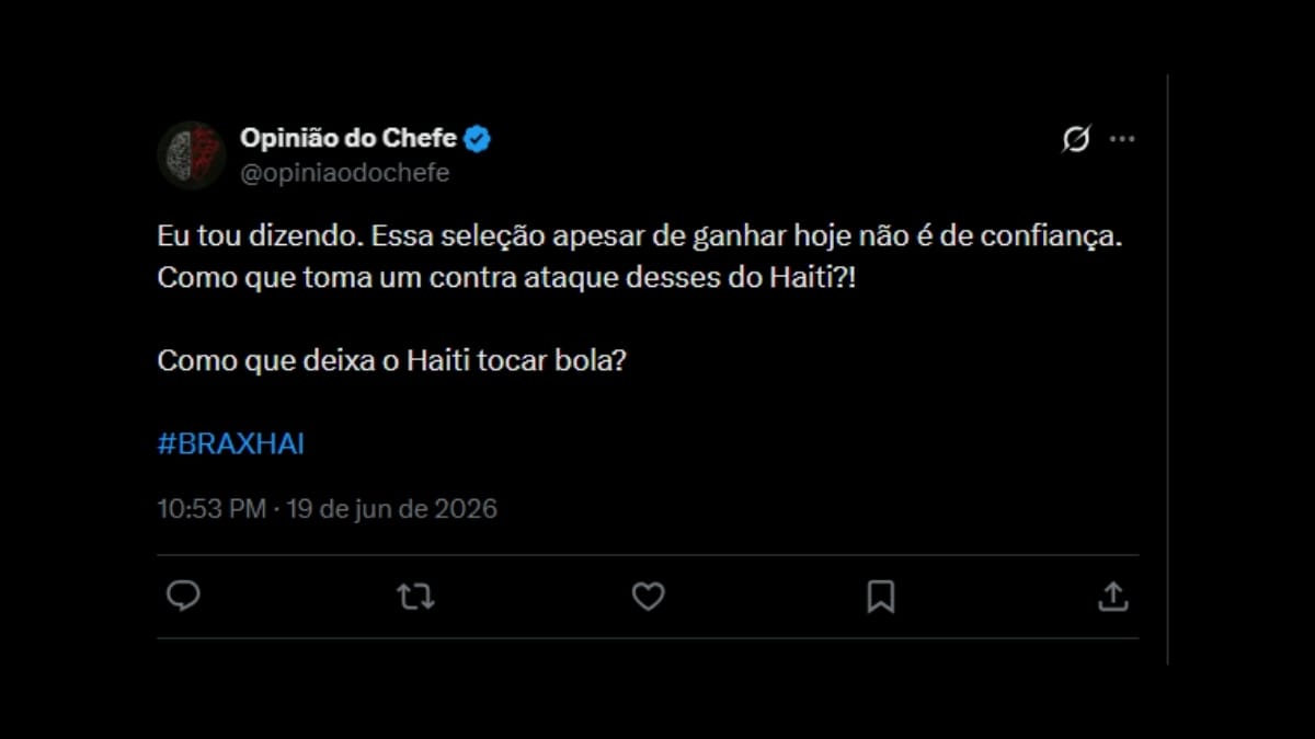Comentário de usuário de rede social sobre o jogo entre Brasil e Haiti