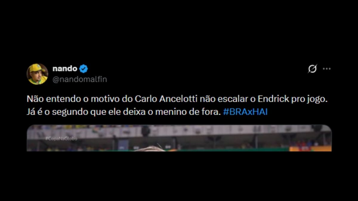 Comentário de usuário de rede social sobre o jogo entre Brasil e Haiti