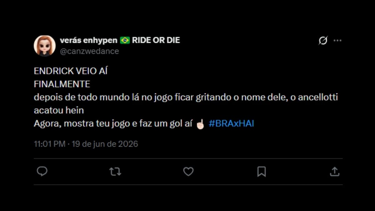 Comentário de usuário de rede social sobre o jogo entre Brasil e Haiti