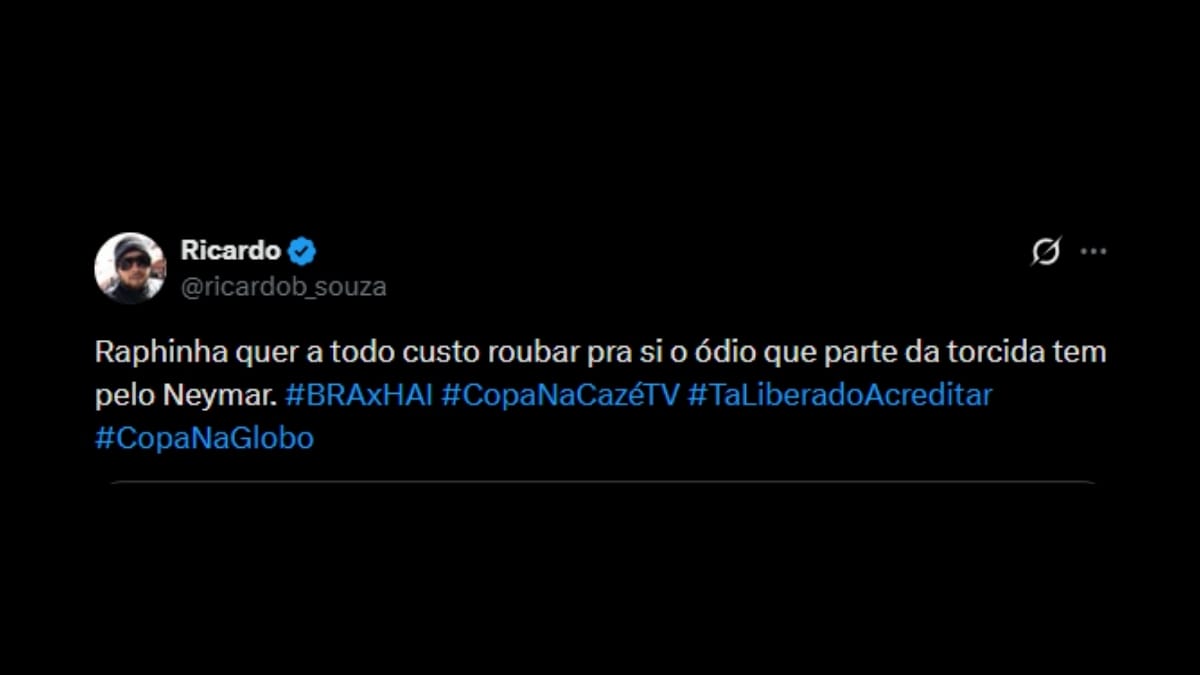 Comentário de usuário de rede social sobre o jogo entre Brasil e Haiti