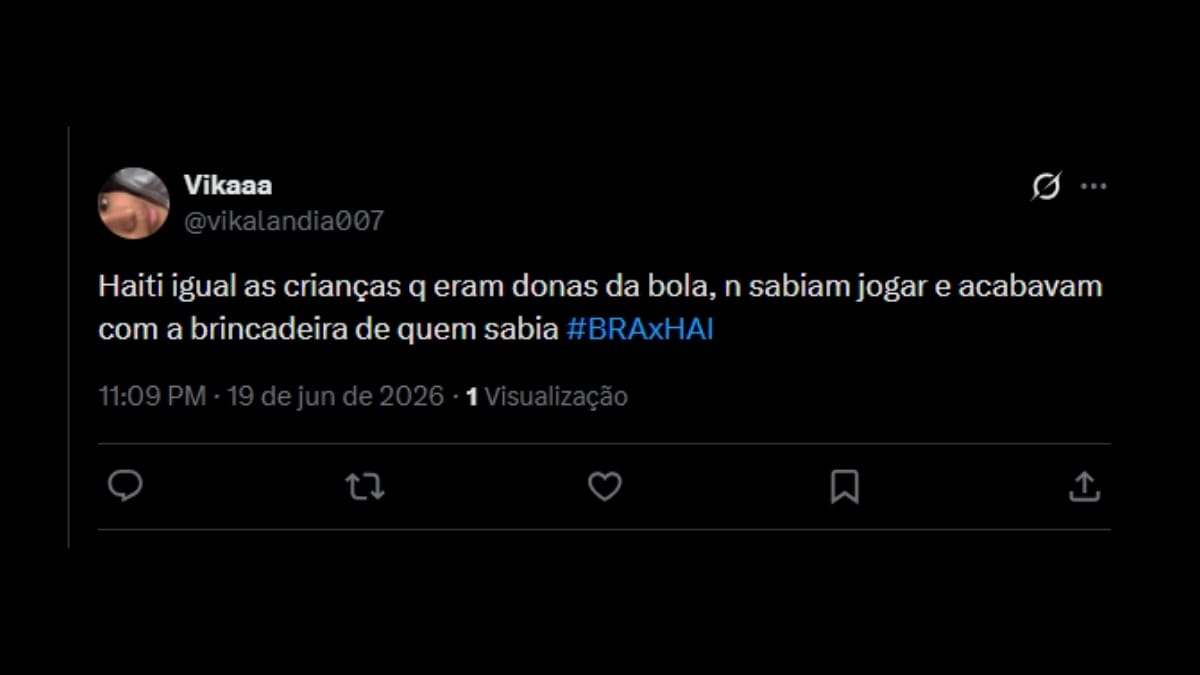 Comentário de usuário de rede social sobre o jogo entre Brasil e Haiti