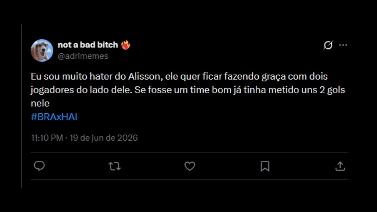 Comentário de usuário de rede social sobre o jogo entre Brasil e Haiti