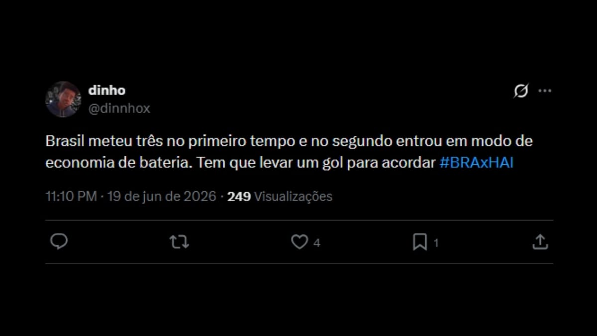 Comentário de usuário de rede social sobre o jogo entre Brasil e Haiti