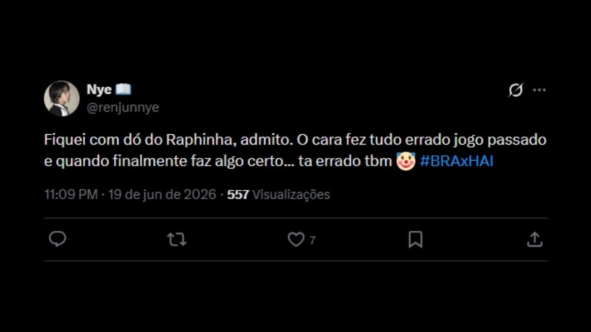 Comentário de usuário de rede social sobre o jogo entre Brasil e Haiti