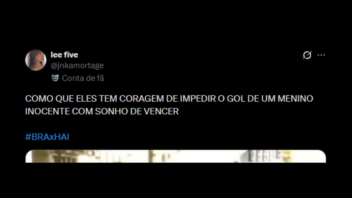 Comentário de usuário de rede social sobre o jogo entre Brasil e Haiti