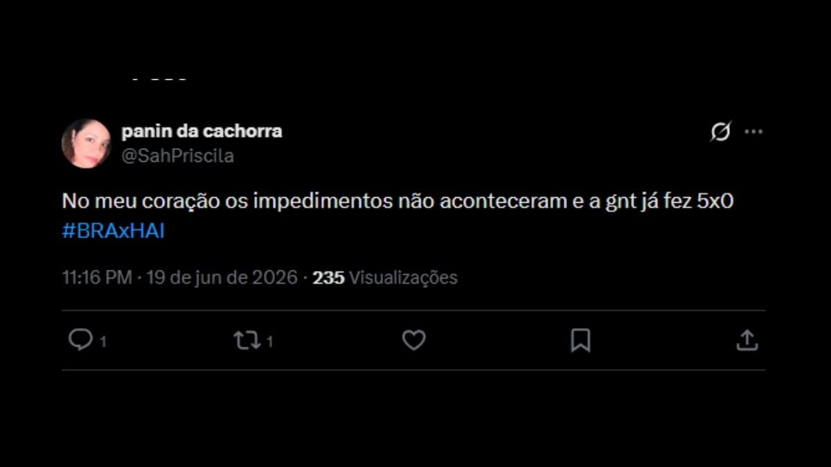 Comentário de usuário de rede social sobre o jogo entre Brasil e Haiti