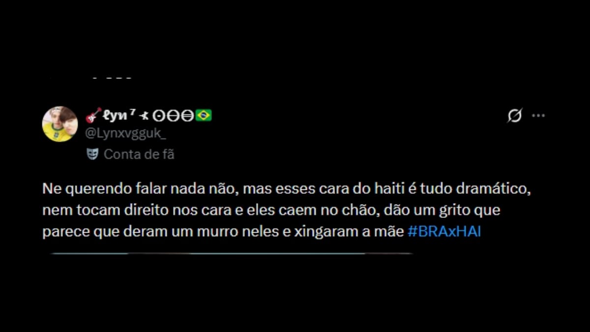 Comentário de usuário de rede social sobre o jogo entre Brasil e Haiti