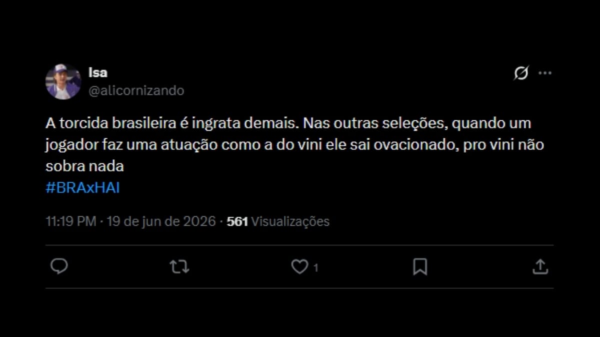 Comentário de usuário de rede social sobre o jogo entre Brasil e Haiti