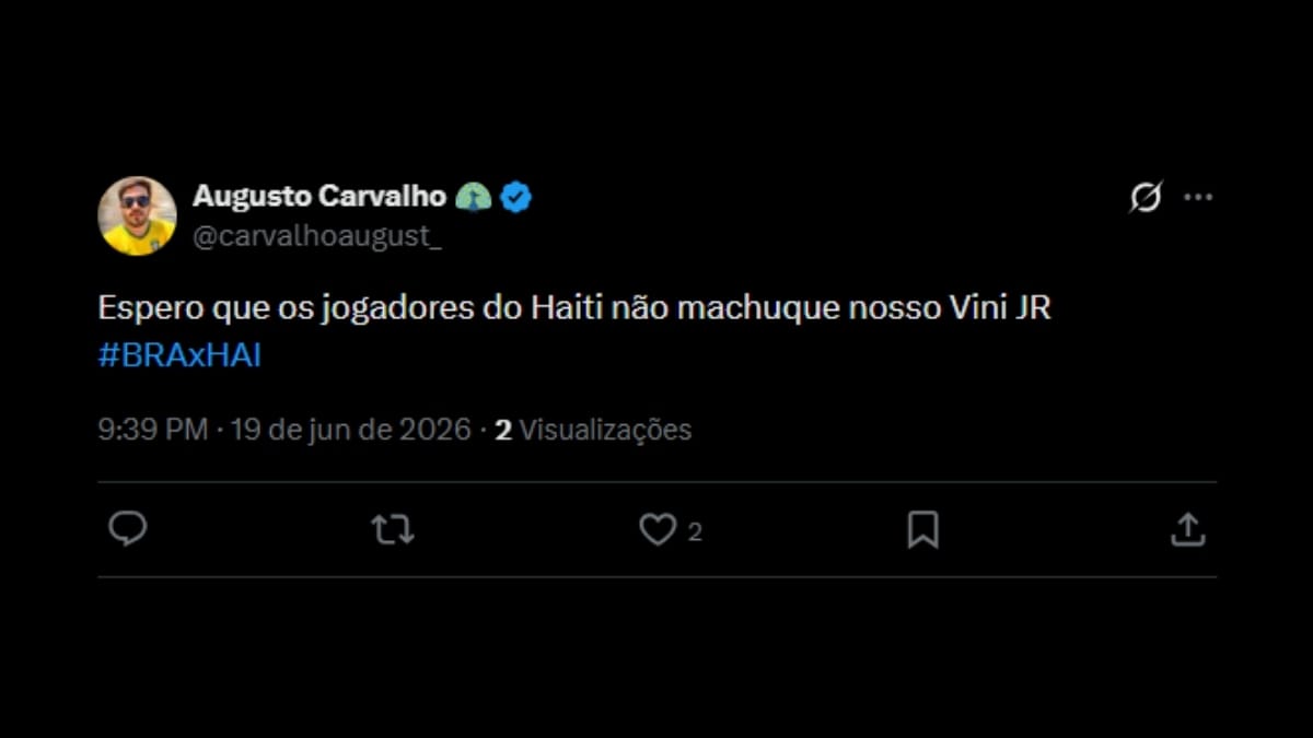 Comentário de usuário de rede social sobre o jogo entre Brasil e Haiti