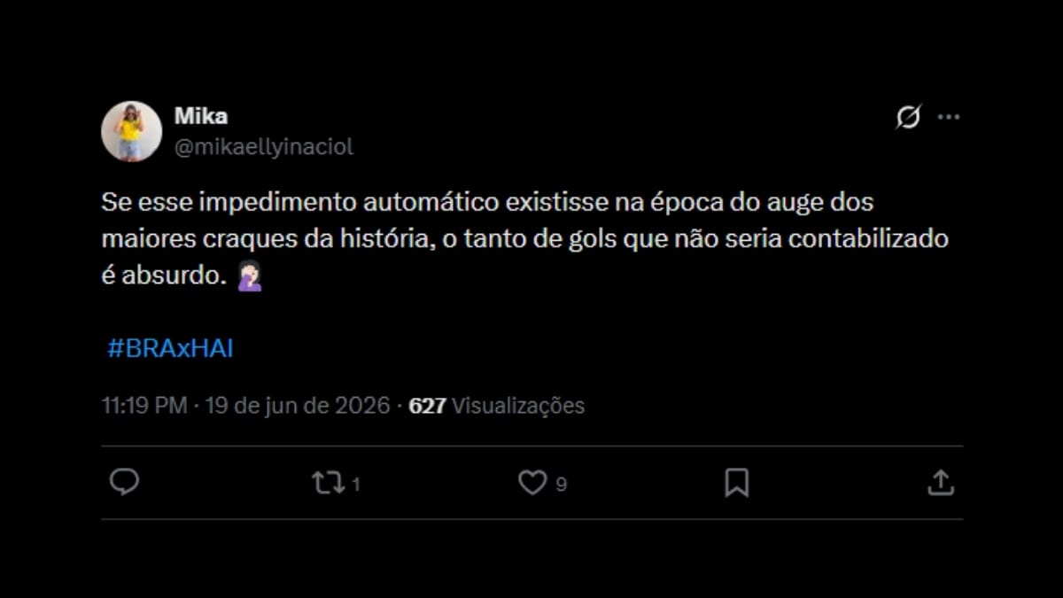 Comentário de usuário de rede social sobre o jogo entre Brasil e Haiti
