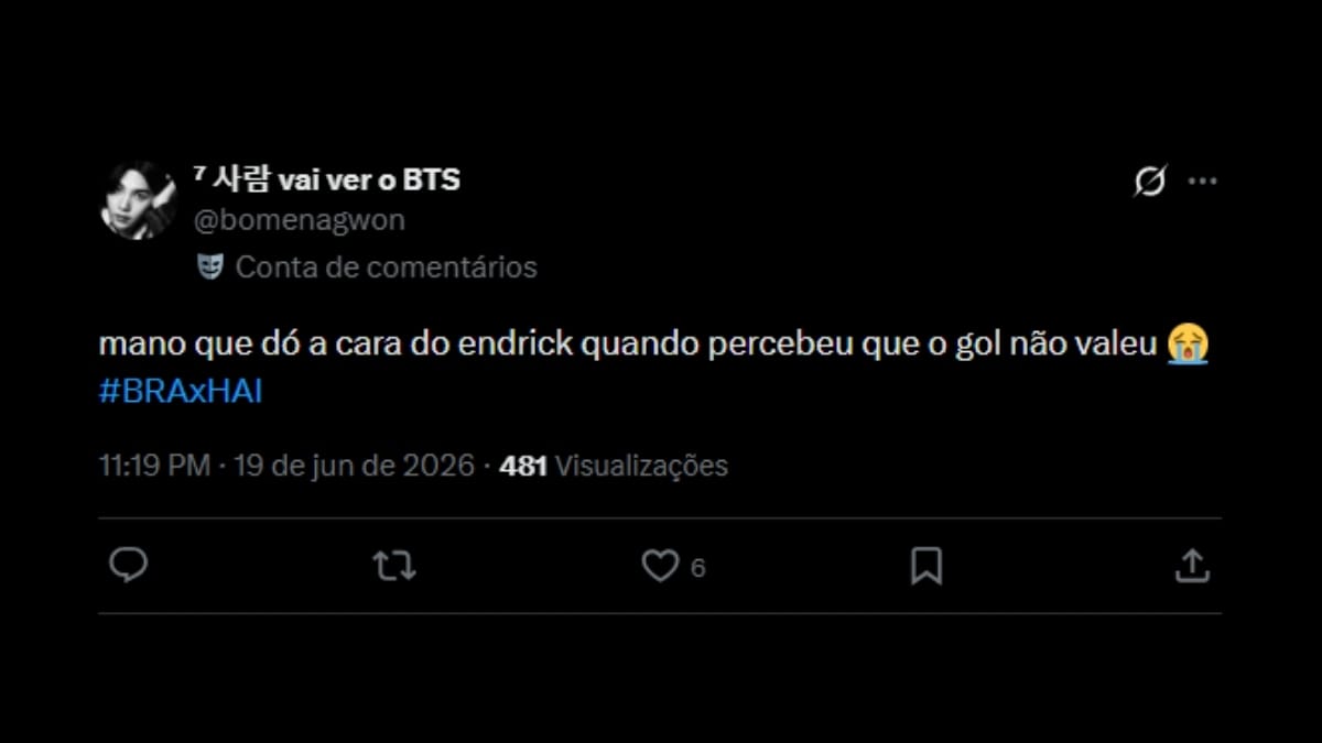 Comentário de usuário de rede social sobre o jogo entre Brasil e Haiti
